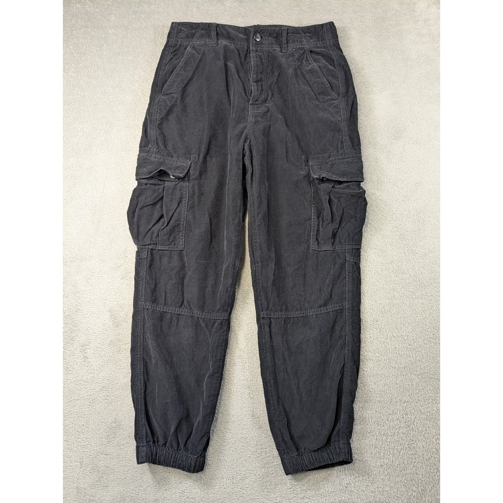 American Eagle Corduroy Cargo Jogger Pants Black Women 4 Short Button Fly Cotton - Picture 2 of 12